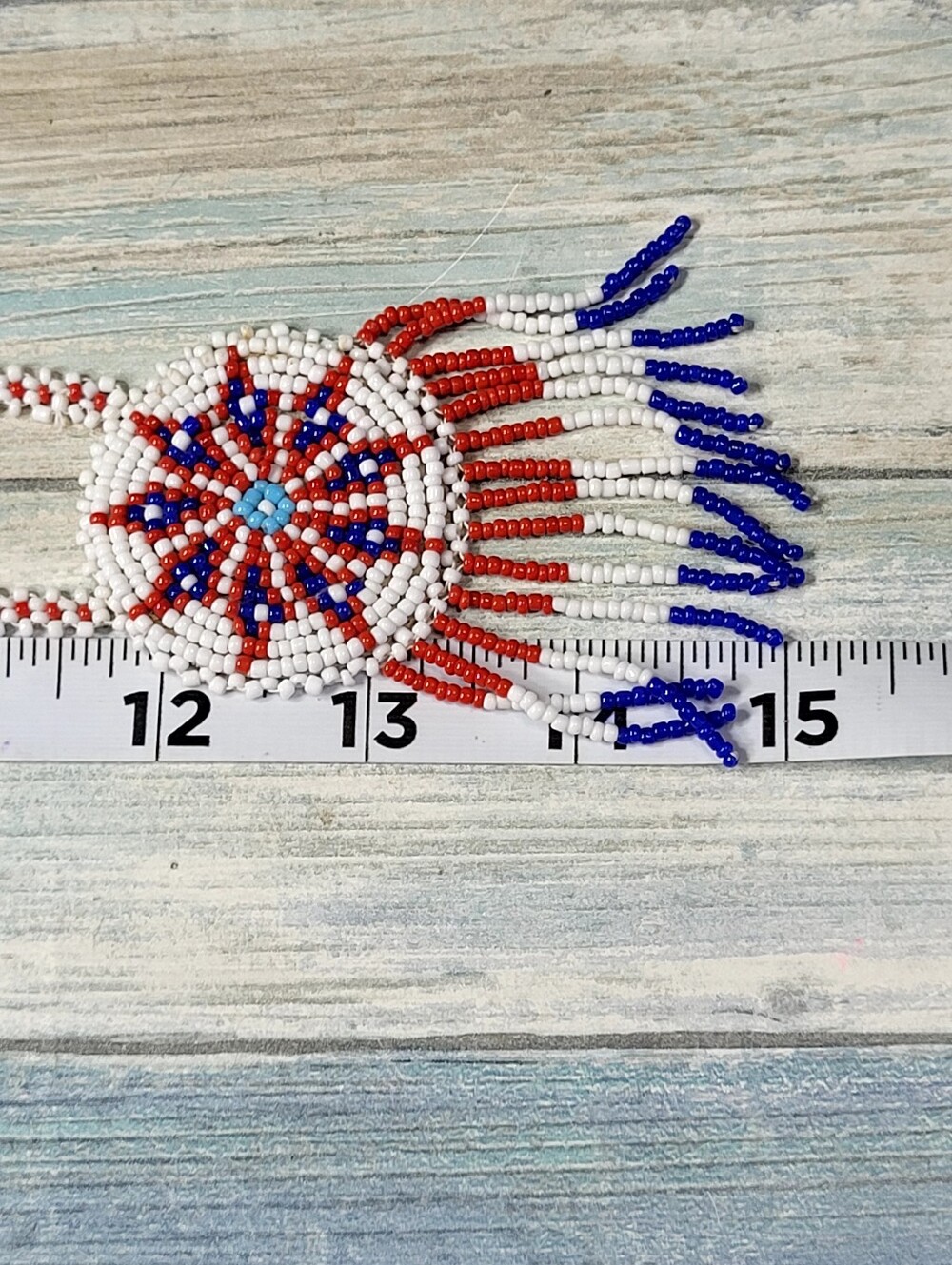 White, Red & Blue Seed Beaded Fringe Necklace - Picture 6 of 8